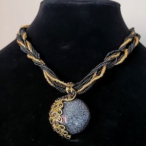 NEW! Black & Gold Peacock Torsade Enhancer Necklace.